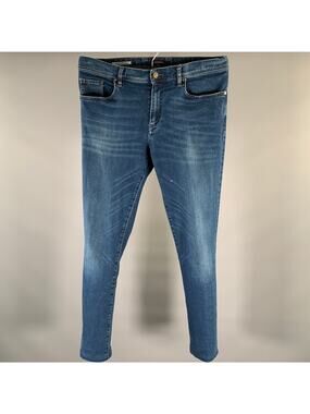 ALBERTO Size 34 Indigo Solid Cotton Blend Skinny Jeans
